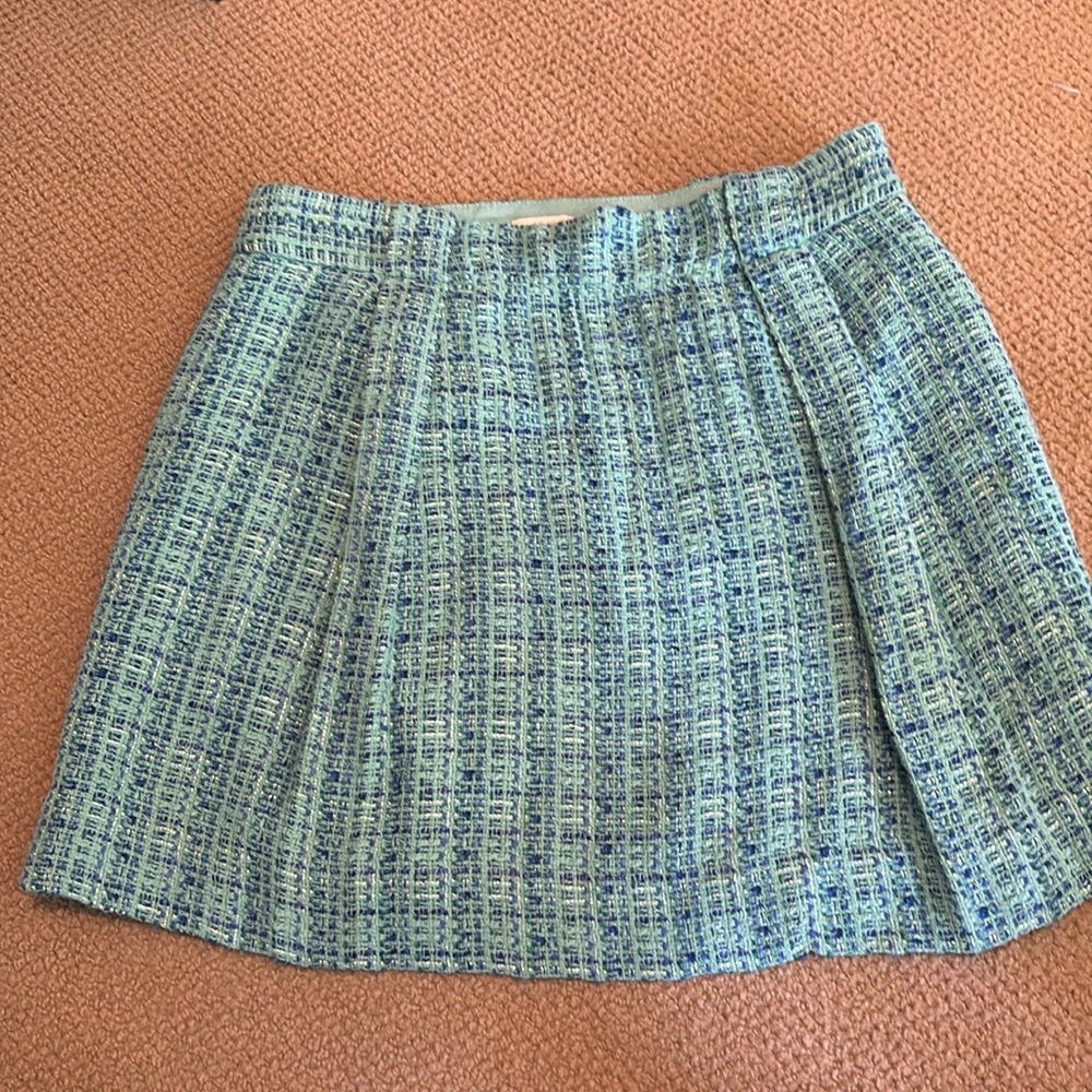 J. Crew Woven Green and Blue Mini Skirt